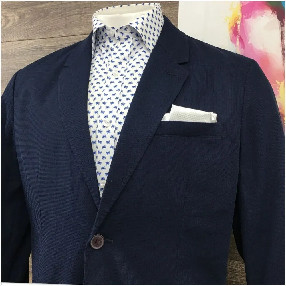 HUSH PUPPIES‎ Mens Blazer Sport Coat Casual Jacket Size 42R Blue Cotton Suit